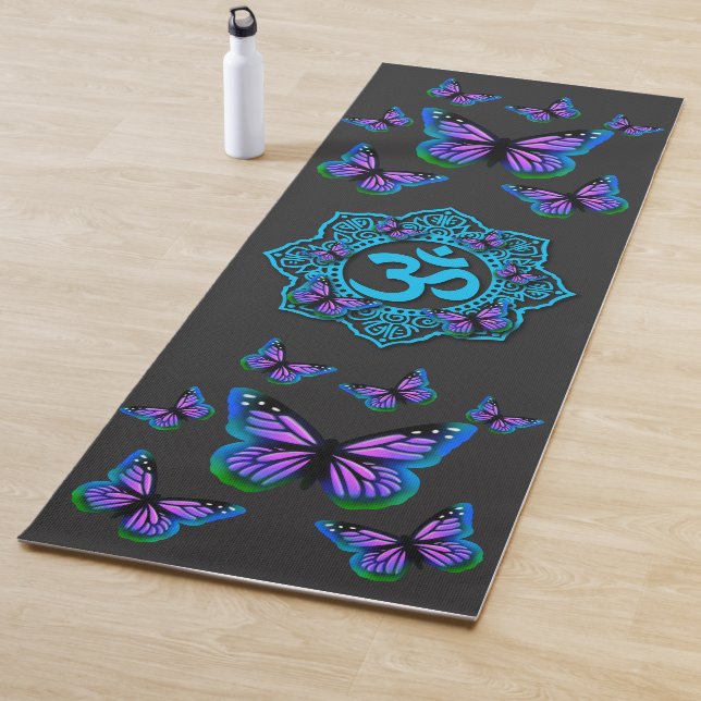 Elegant purple butterflies ohm symbol yoga mat (In Situ)
