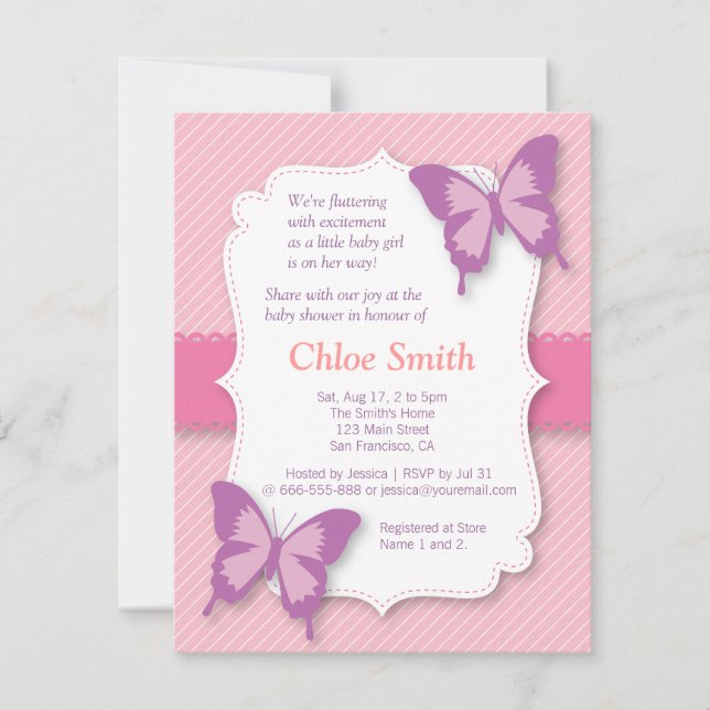Elegant Purple butterfly baby shower Invitation (Front)