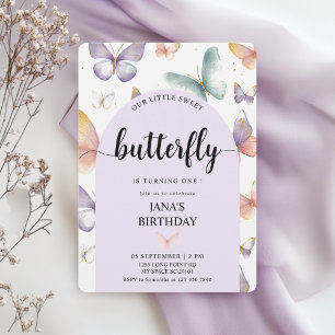 Elegant Purple Butterfly Birthday Whimsical Invitation