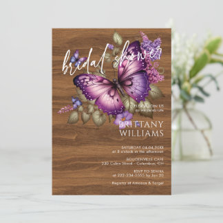 Elegant Purple Butterfly Bridal Shower Invitation