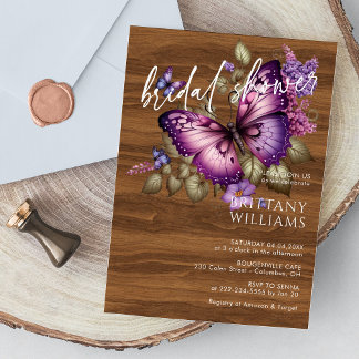Elegant Purple Butterfly Bridal Shower Invitation