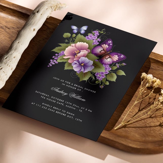 Elegant Purple Butterfly Bridal Shower Invitation (Personalized Elegant Purple Butterfly Bridal Shower Invitation)