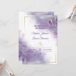 Elegant Purple Butterfly Golden Wedding Invitation