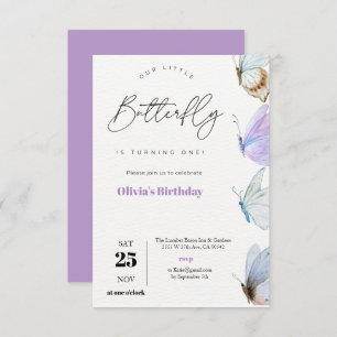 Elegant Purple Butterfly is Turning One Birthday Invitation