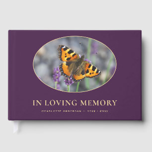 Elegant Purple Butterfly Memorial Funeral Guest Book