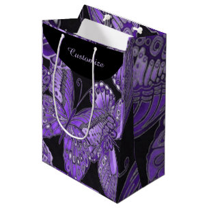 Elegant Purple Butterfly Pattern Gift Bag