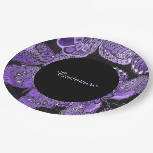 Elegant Purple Butterfly Pattern Paper Plates