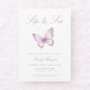 Elegant Purple Butterfly Sip and See Invitation