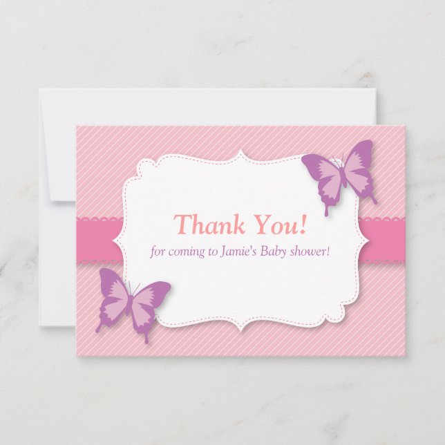 Elegant Purple butterfly thank you baby shower Card (Front)