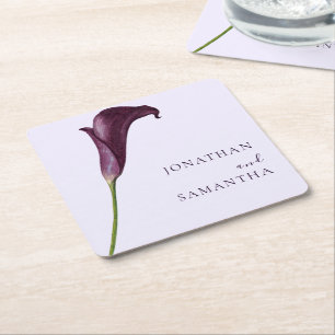 Elegant Purple Calla Lily Flower Wedding Square Paper Coaster