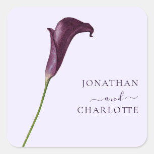 Elegant Purple Calla Lily Flower Wedding Square Sticker