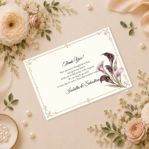 Elegant Purple Calla Lily Wedding Thank You Card