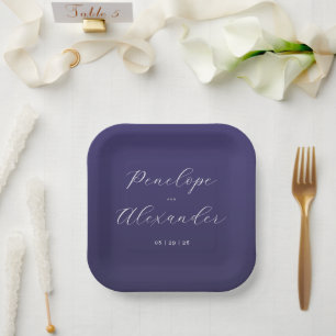 Elegant Purple Calligraphy Paper Plate