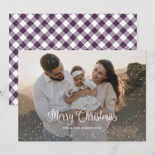 Elegant Purple Calligraphy Photo Christmas Card