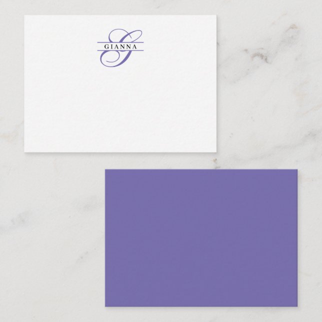 Elegant Purple Calligraphy Split Monogram Card (Front/Back)