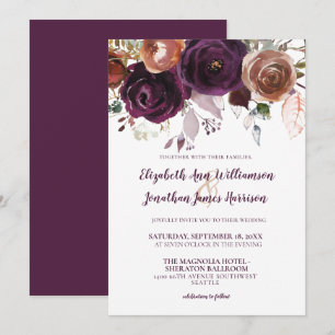 Elegant Purple Champagne Fall Floral Wedding Invitation