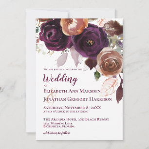 Elegant Purple Champagne Fall Floral Wedding Invitation