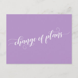 Elegant Purple Change of Plans Postponed Wedding Postcard