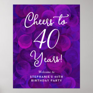 Elegant Purple Cheers to 40 Years 40th Birthday Poster