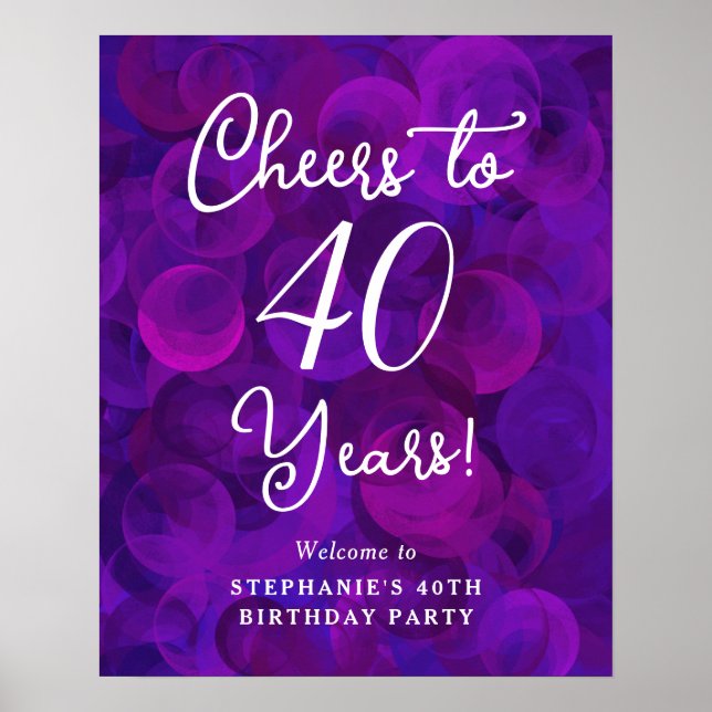 Elegant Purple Cheers to 40 Years 40th Birthday Poster (Front)