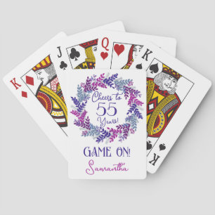 Elegant Purple Cheers to 55 Years Birthday Party Playing Cards