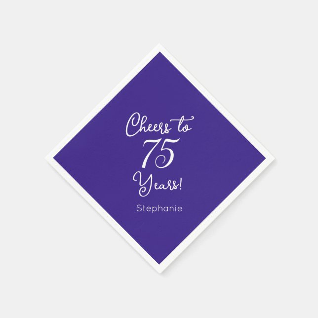 Elegant Purple Cheers to 75 Years 75th Birthday Napkin (Corner)