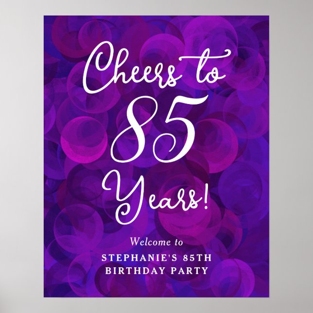 Elegant Purple Cheers to 85 Years 85th Birthday Poster (Front)