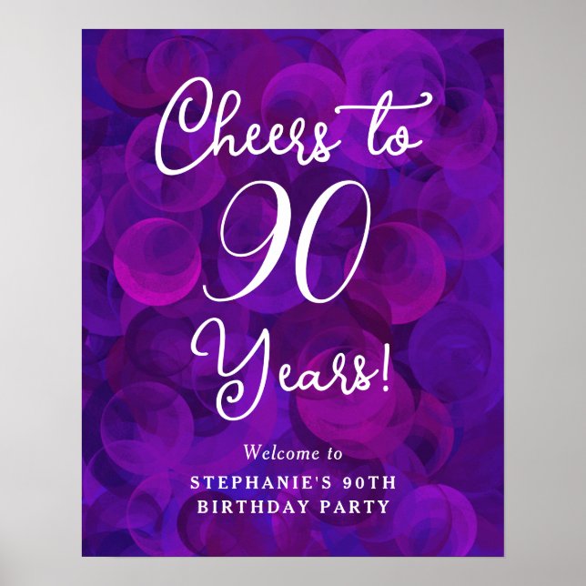 Elegant Purple Cheers to 90 Years 90th Birthday Poster (Front)