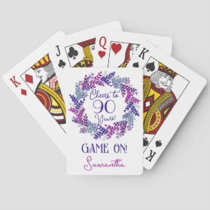 Elegant Purple Cheers to 90 Years Birthday Party Playing Cards