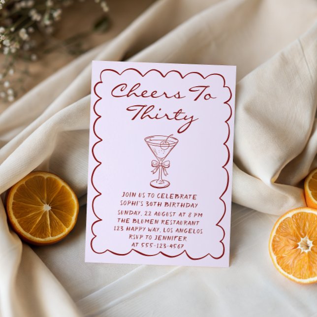 Elegant Purple Cheers to Thirty Cocktail Birthday Invitation (Creator Uploaded)