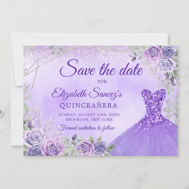 Elegant Purple Christmas Mis Quince Save The Date Invitation (Front)