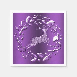 Elegant Purple Christmas Reindeer Napkin
