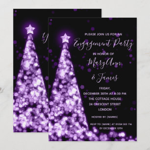 Elegant Purple Christmas Tree Engagement Party Invitation