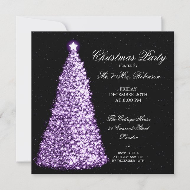 Elegant Purple Christmas Tree Holiday Party Invitation (Front)