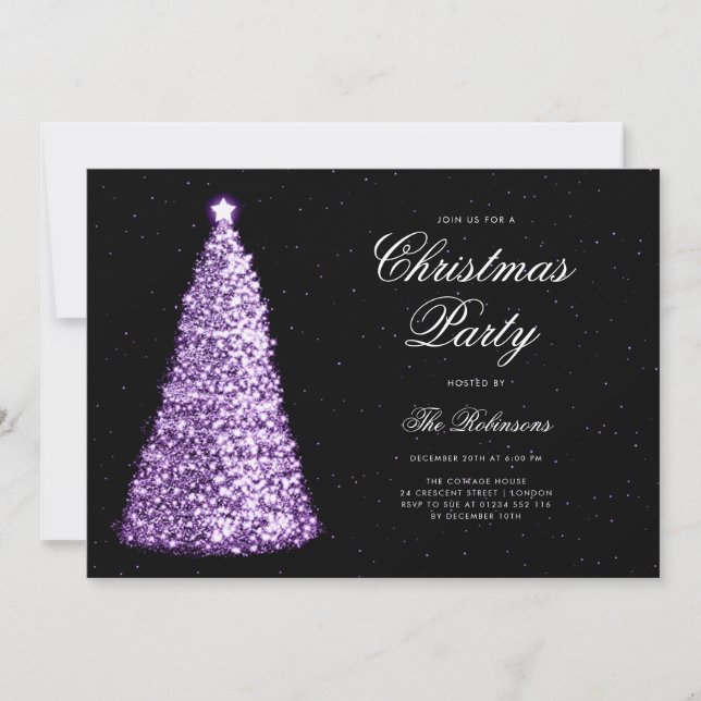 Elegant Purple Christmas Tree Invite Program Menu (Front)