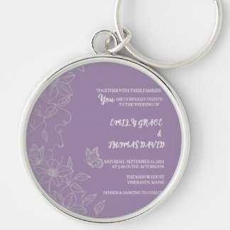 Elegant Purple Clematis & Butterflies Invitation Key Ring