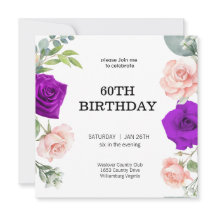 elegant purple colour 60TH Birthday Invitation