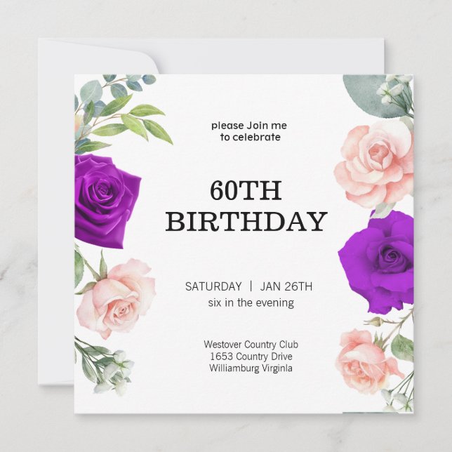 elegant purple colour 60TH Birthday Invitation (Front)