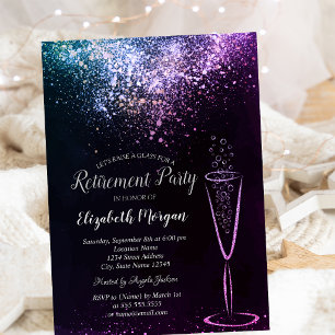 Elegant Purple Confetti Glass Black Retirement Invitation