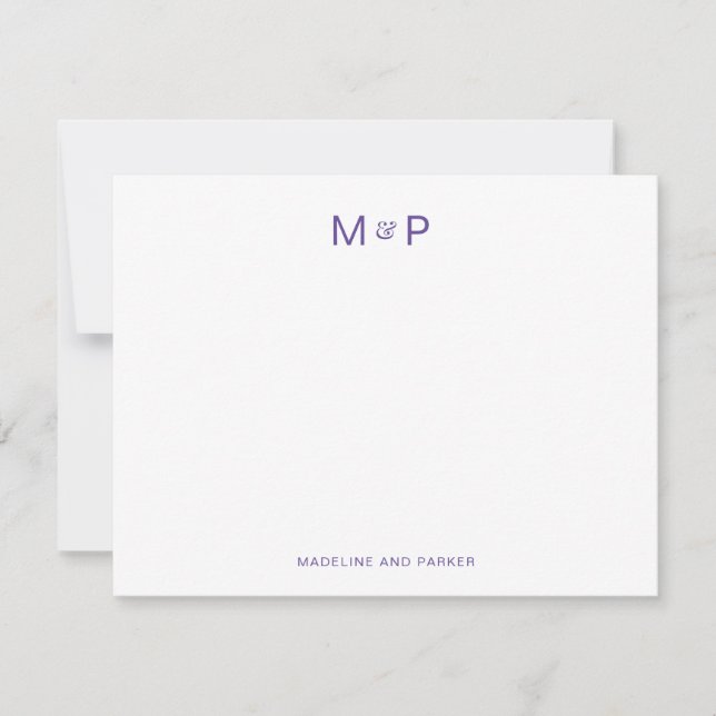 Elegant Purple Contemporary Couple Monogram Card (Front)