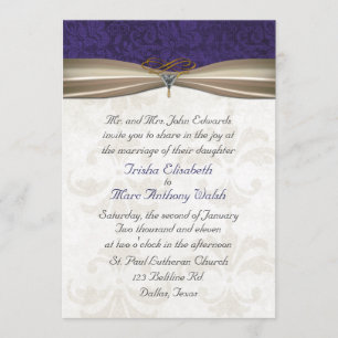 Elegant Purple & Cream Damask Wedding Invitation