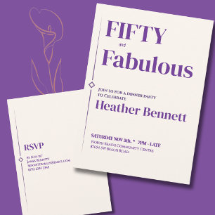 Elegant Purple Cream Fifty Fabulous Birthday Invitation