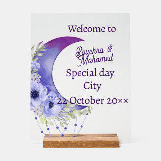Elegant Purple Crescent Moon Wedding Welcome Sign 