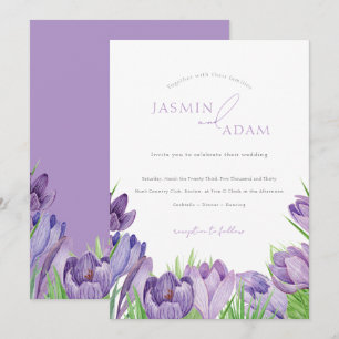 Elegant Purple Crocus Spring Floral Wedding Invitation