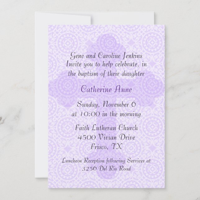 Elegant Purple Cross Custom Baptism Invitation (Front)