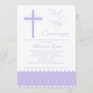 Elegant Purple Cross First Holy Communion Invitation