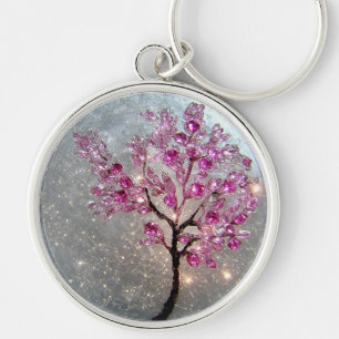 Elegant Purple Crystal Tree With Decorative Floral Key Ring
