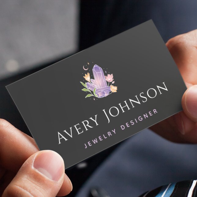Elegant Purple Crystals Magic Stone Jewellery Desi Business Card (Creator Uploaded)