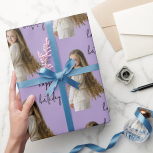 Elegant Purple & Custom Birthday text and photo - Wrapping Paper