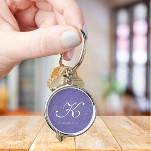 Elegant Purple Custom Monogram Name Key Ring